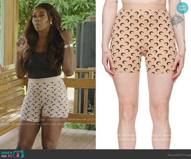 Marine Serre Beige All Over Moon Shorts worn by Nneka Ihim on The Real Housewives of Potomac