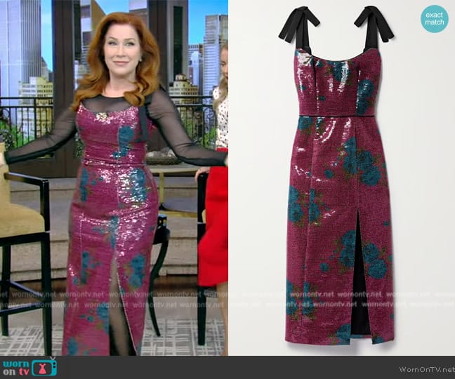 Markarian Brenda floral-print sequined woven midi dress worn by Lisa Ann Walters on Live with Kelly and Mark