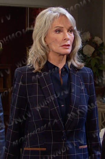 Marlena’s navy windowpane blazer on Days of our Lives