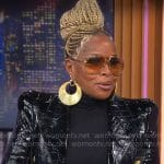 Mary J Blige’s black leather blazer, sunglasses, and earrings on CBS Mornings