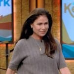 Maura Tierney’s gray ribbed short sleeve sweater on Live with Kelly and Mark