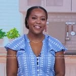 Maya Feller’s blue embroidered ruffle top on Good Morning America