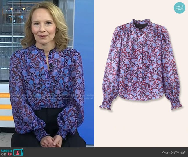 ME+ EM Silk Cotton Shadow Bloom Print Blouse worn by Amy Ryan on Today