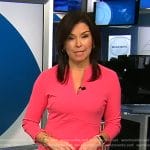 Meg Oliver’s pink 3/4 sleeve sheath dress on CBS Evening News