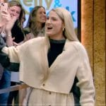 Meghan Trainor’s colorblock cardigan and skirt on Live with Kelly and Mark