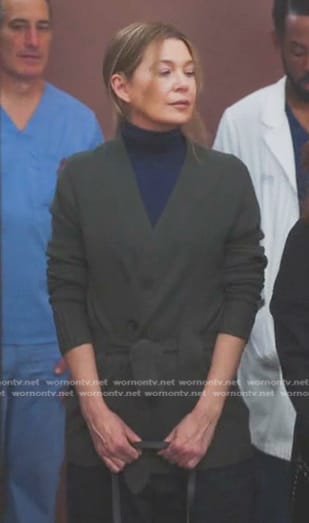 Meredith's green belted cardigan on Greys Anatomy