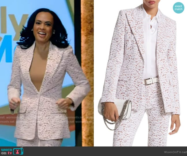 Michael Kors Collection Georgina Floral Lace One-Button Blazer worn by Linsey Davis on Live with Kelly and Mark