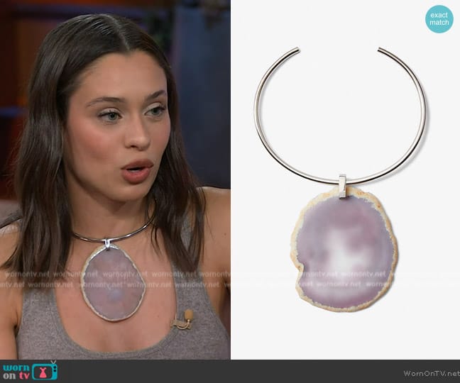 Michael Kors Collection Precious Metal-Plated Brass and Agate Collar Necklace worn by Daniela Melchior on The Kelly Clarkson Show