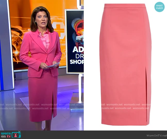 Michael Kors Collection Crepe Slit Pencil Skirt worn by Norah O'Donnell on CBS Evening News