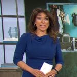 Michelle Miller’s blue cowl neck dress on CBS Mornings