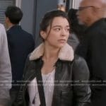 Mika’s black shearling collar leather jacket on Greys Anatomy