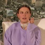 Millie Bobby Brown’s lilac oversized sweater and shorts on The Drew Barrymore Show