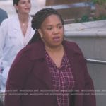 Miranda’s burgundy plaid tie neck blouse on Greys Anatomy