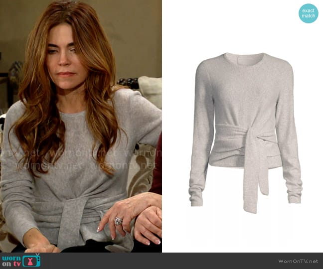 Modern Citizen Amal Tie-Front Cashmere Sweater worn by Victoria Newman (Amelia Heinle) on The Young and the Restless