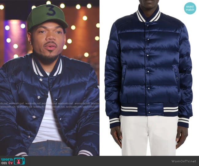 Moncler Dives Quilted Satin Down Bomber Jacket worn by Chance the Rapper on The Voice