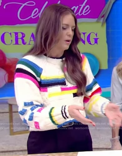 Monica Mangin’s abstract knit sweater on Live with Kelly and Mark