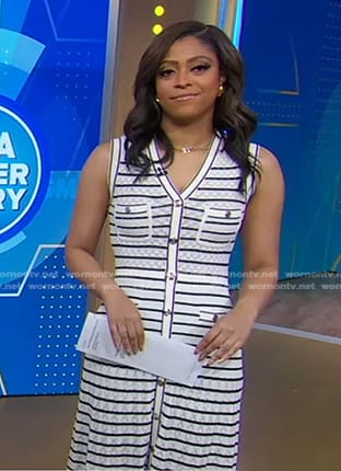 Morgan's white striped sleeveless knit dress on Good Morning America