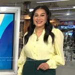 Morgan’s yellow blouse and green pants on NBC News Daily