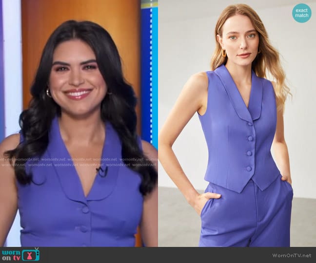 Motf Cropped Viscose Waistcoat worn by Melissa Adan on Good Morning America