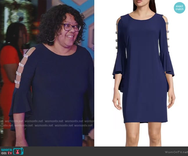 MSK Embellished Bell Sleeve Shift Dress worn by Sheila Matthews on The Real Housewives of Potomac