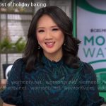 Nancy Chen’s blue and green animal print midi dress on CBS Mornings