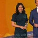Nancy Chen’s blue and green animal print midi dress on CBS Mornings