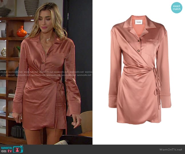 Nanushka Xaviera Satin Button-Front Mini Wrap Dress worn by Sloan Peterson (Jessica Serfaty) on Days of our Lives