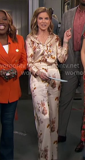 Natalie's cream floral shirt and pants set on The Talk