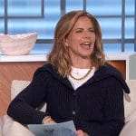 Natalie’s navy wide collar cardigan on The Talk