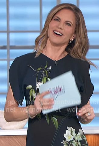 Natalie’s navy flower print dress on The Talk