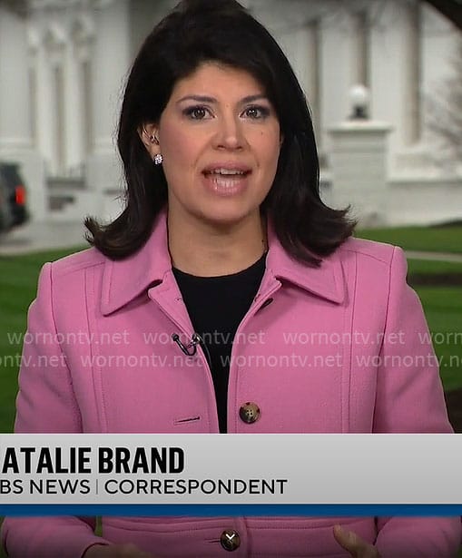 Natalie Brand's pink coat on CBS Mornings