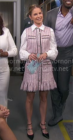 Natalie's pink tweed button front dress on The Talk