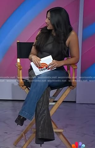 Naz Perez's leather paneled jeans on Today