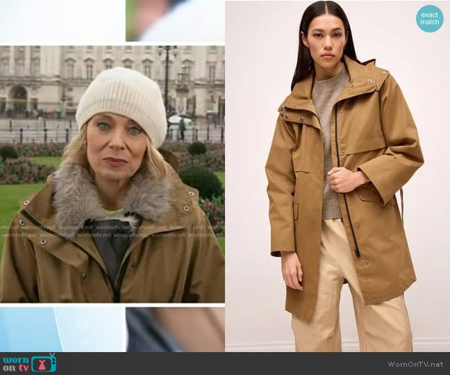 Next Shower Resistant Rain Jacket in Camel Brown worn by Daisy McAndrew on Today