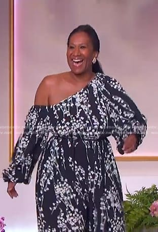 Nicole Avant’s floral one-shoulder maxi dress on The Jennifer Hudson Show