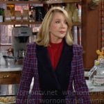 Nikki’s plaid colorblock coat and red bag on The Young and the Restless
