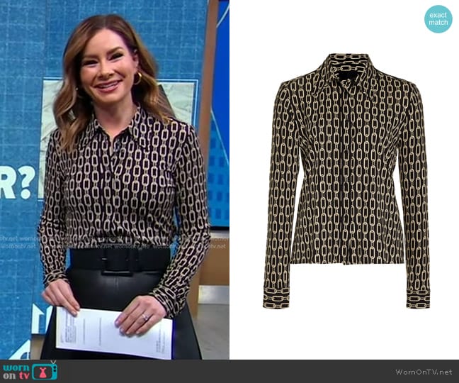 Nili Lotan Celestine mall Chain Print Shirt worn by Rebecca Jarvis on Good Morning America