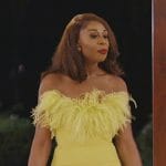 Nneka’s yellow feather trim mini dress on The Real Housewives of Potomac