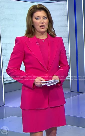 Norah's pink peak lapel blazer on CBS Evening News