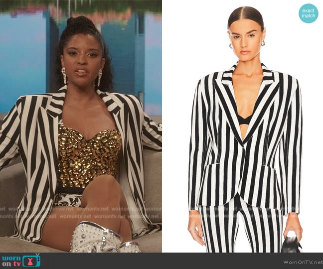 Norma Kamali Side Stripe Single Breasted Jacket worn by Wickie Roy (Renée Elise Goldsberry) on Girls5eva