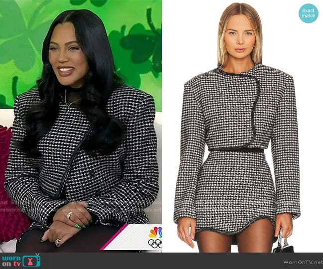 Nue Studio Houndstooth Cropped Blazer worn by Ayesha Curry on Today