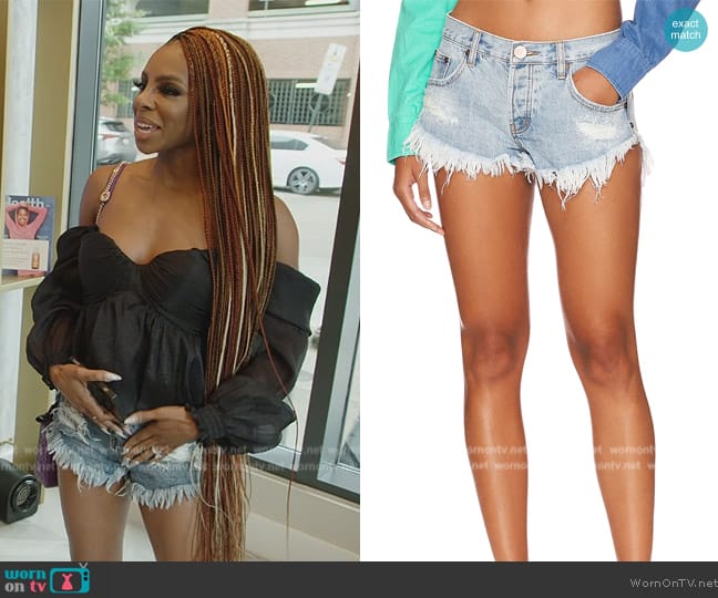 One Teaspoon Dukes Low Waist Mini Denim Short worn by Candiace Dillard Bassett on The Real Housewives of Potomac