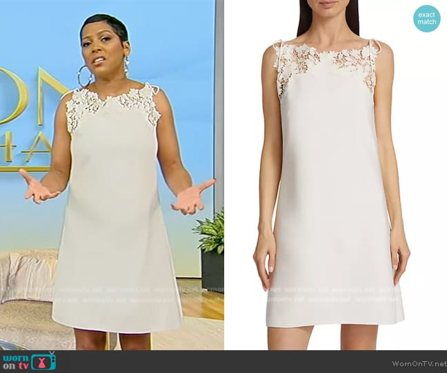 Oscar de la Renta Gardenia Guipure & Wool Minidress worn by Tamron Hall on Tamron Hall Show