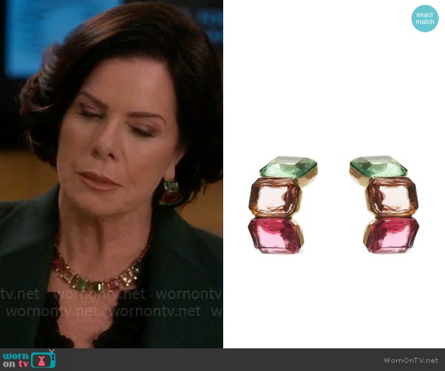 Oscar de la Renta Candy Crystal Hoop Earrings worn by Margaret Wright (Marcia Gay Harden) on So Help Me Todd