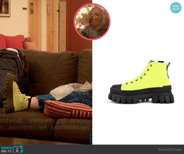 Palladium REVOLT HI TX in Lime worn by Gloria McManus (Paula Pell) on Girls5eva