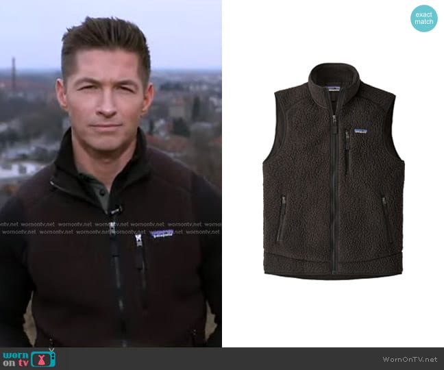 Patagonia Retro Pile Fleece Vest in Black worn by James Longman on Good Morning America