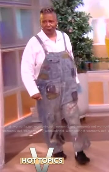 Whoopi’s denim patchwork overalls on The View