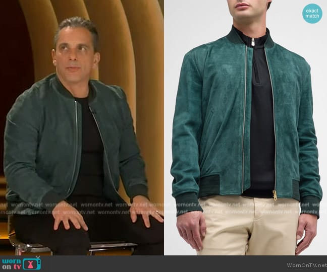 Paul Smith Suede Bomber Jacket worn by Sebastian Maniscalco on Live with Kelly and Mark