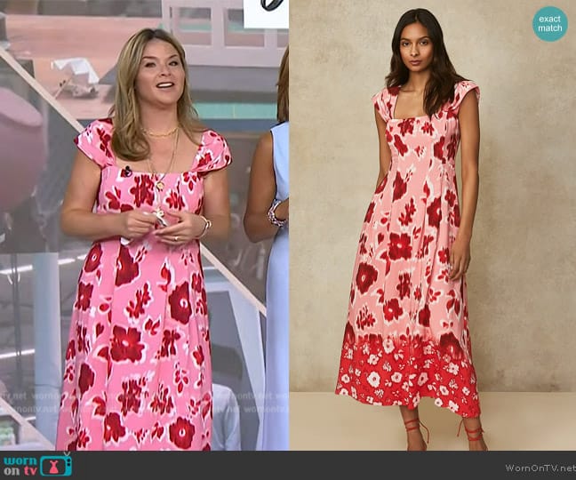 Pearl by Lela Rose Ikat Crepe Midi Dress worn by Jenna Bush Hager on Today