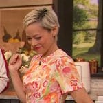 Pilar Valdes’s floral print short sleeve dress on The Drew Barrymore Show